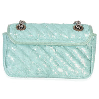 Gucci Blue Sequin Calfskin Matelasse Diagonal Small GG Marmont Shoulder Bag Handbag bv