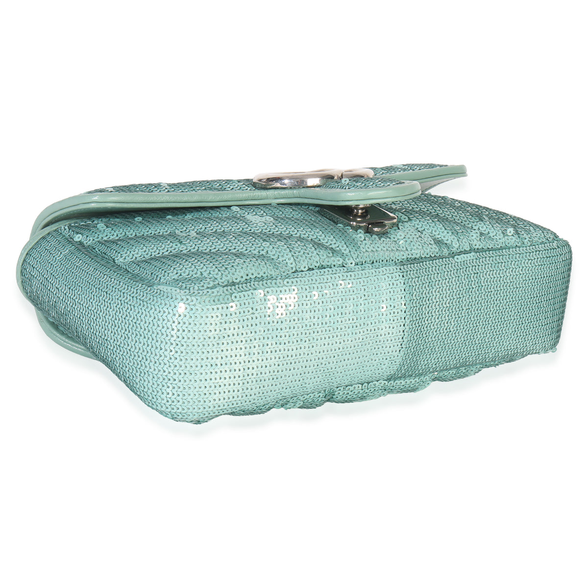 Gucci Blue Sequin Calfskin Matelasse Diagonal Small GG Marmont Shoulder Bag Handbag clasp