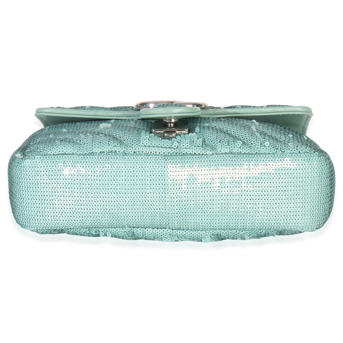 Gucci Blue Sequin Calfskin Matelasse Diagonal Small GG Marmont Shoulder Bag Handbag stamp