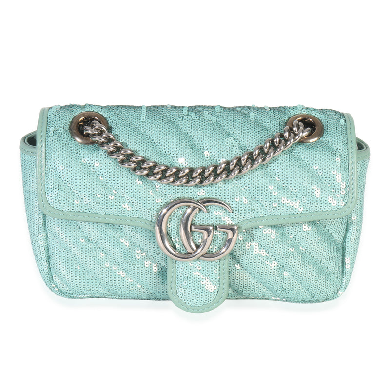 Blue Sequin Calfskin Matelasse Diagonal Small GG Marmont Shoulder Bag