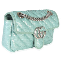 Blue Sequin Calfskin Matelasse Diagonal Small GG Marmont Shoulder Bag