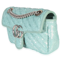 Blue Sequin Calfskin Matelasse Diagonal Small GG Marmont Shoulder Bag