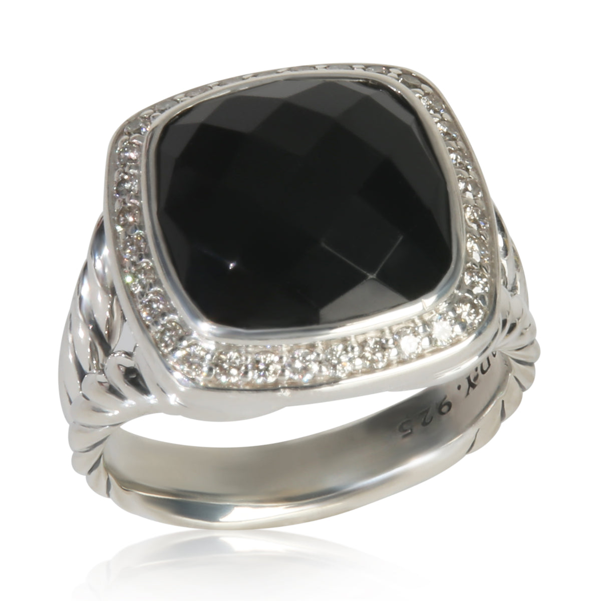 David Yurman Sterling Silver Onyx and Diamond Albion Ring bv