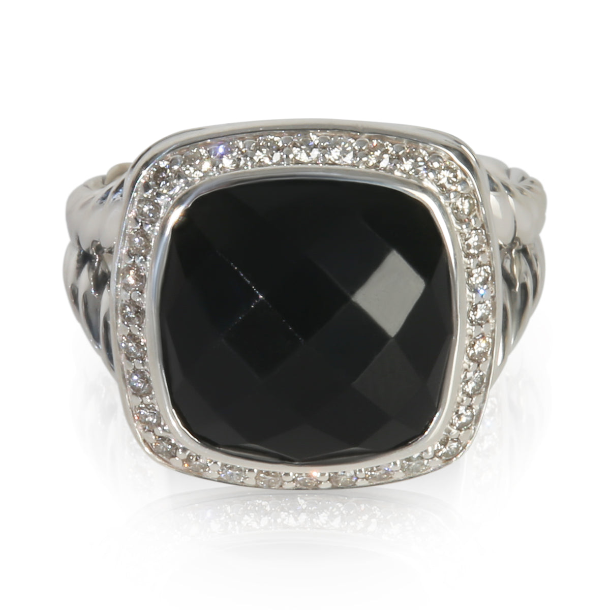 David Yurman Sterling Silver Onyx and Diamond Albion Ring fv