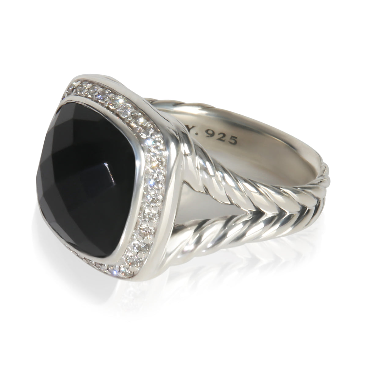 David Yurman Sterling Silver Onyx and Diamond Albion Ring sv