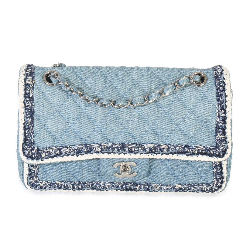 Light Blue Quilted Denim Braided Medium Flap Bag