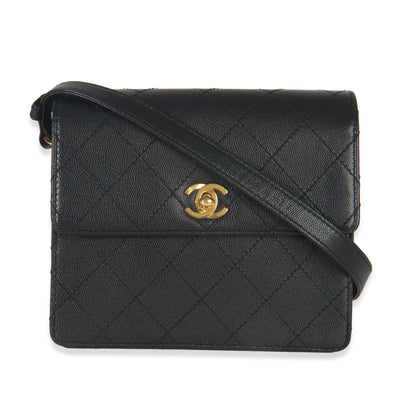 Vintage 24k Black Quilted Caviar Flap Bag