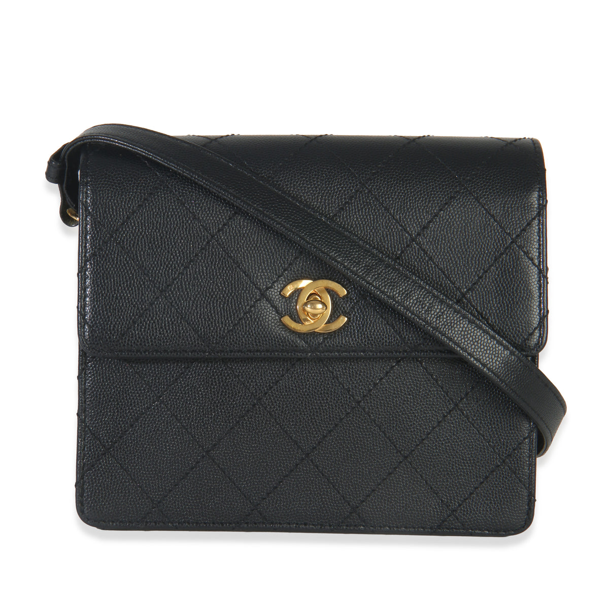 Vintage 24k Black Quilted Caviar Flap Bag