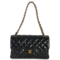 Vintage 24K Black Quilted Patent Medium Double Face Flap Bag