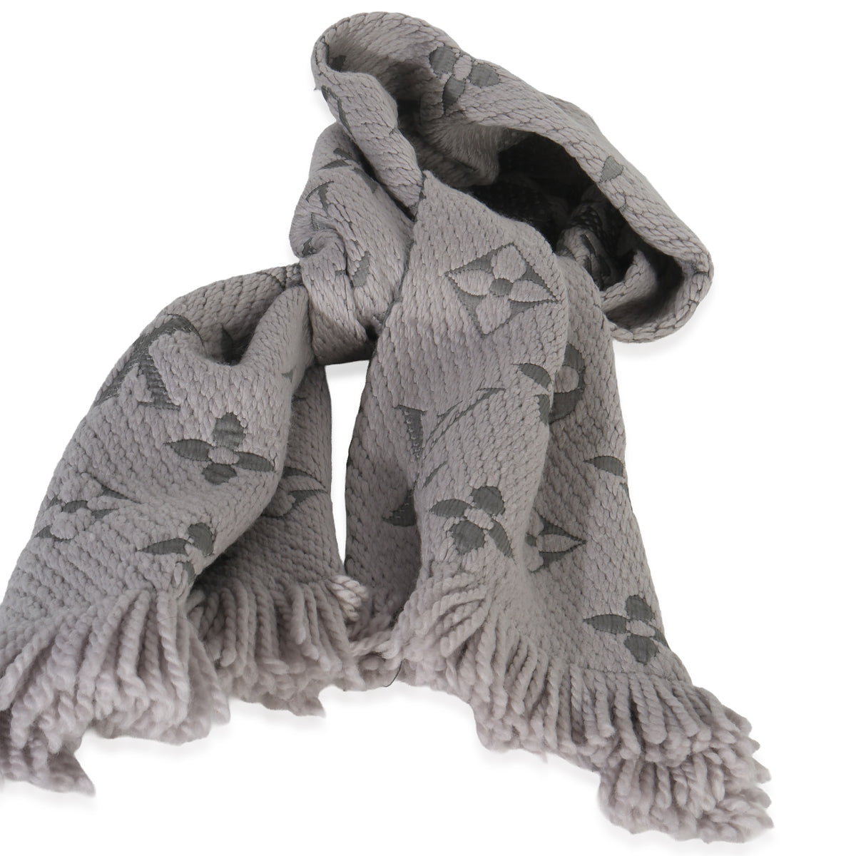 Grey Wool Silk Logomania Scarf