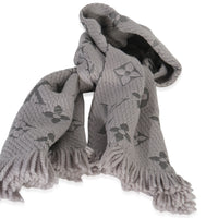 Grey Wool Silk Logomania Scarf