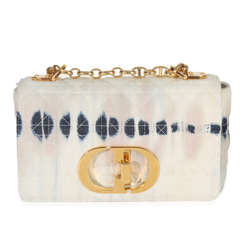 Christian Dior Multicolor Tie Dye Denim Cannage Small Caro Chain Bag Handbag fv