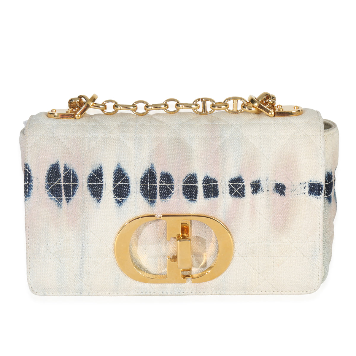 Christian Dior Multicolor Tie Dye Denim Cannage Small Caro Chain Bag Handbag fv