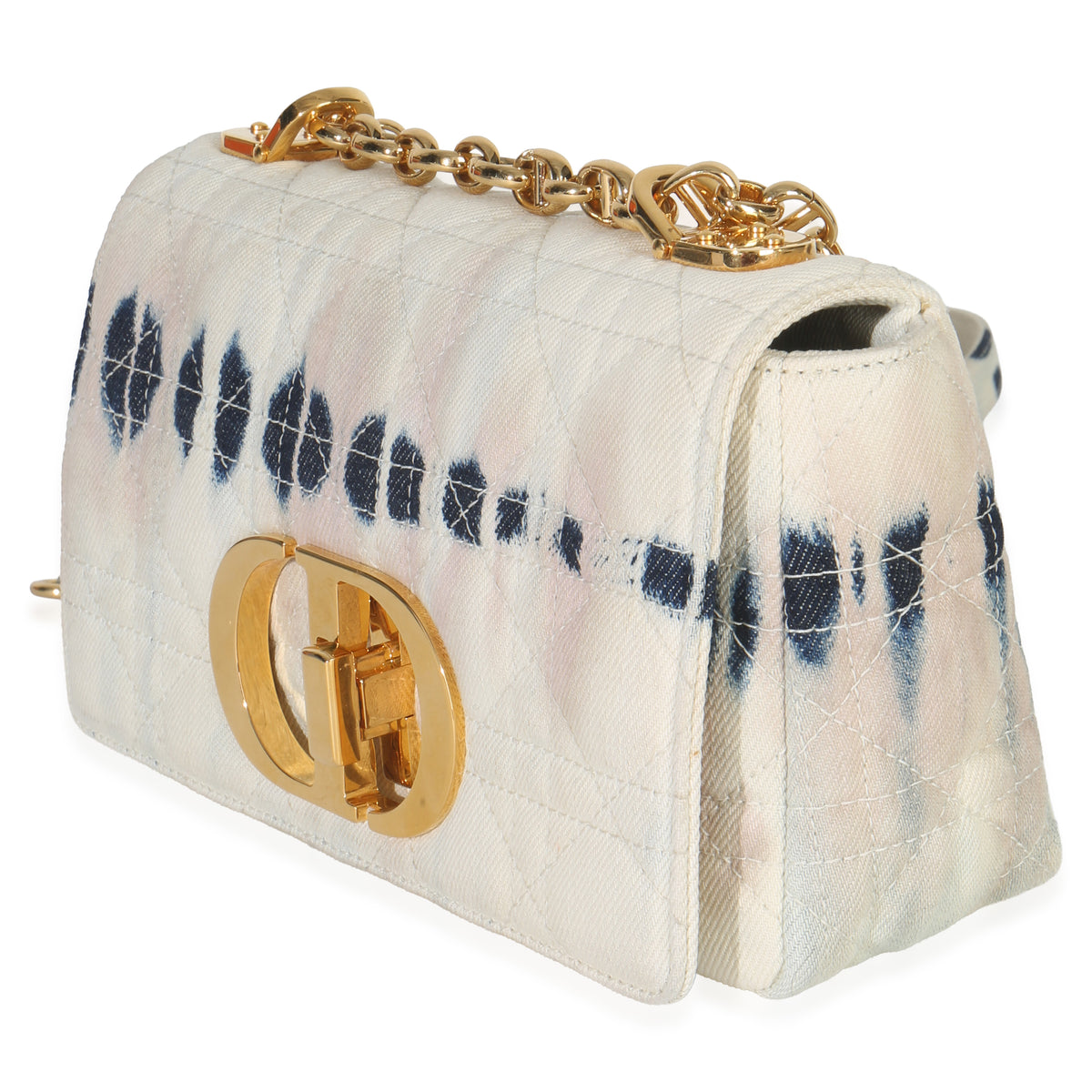 Christian Dior Multicolor Tie Dye Denim Cannage Small Caro Chain Bag Handbag sv