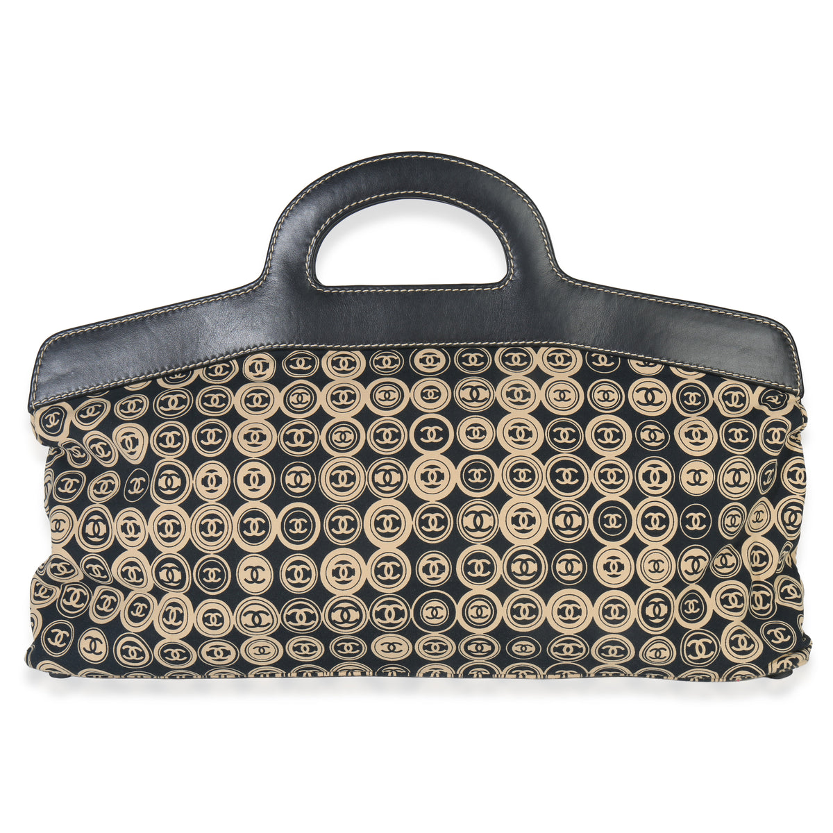 Chanel Beige Black Jersey Coco Mark Allover Handle Bag Handbag bv