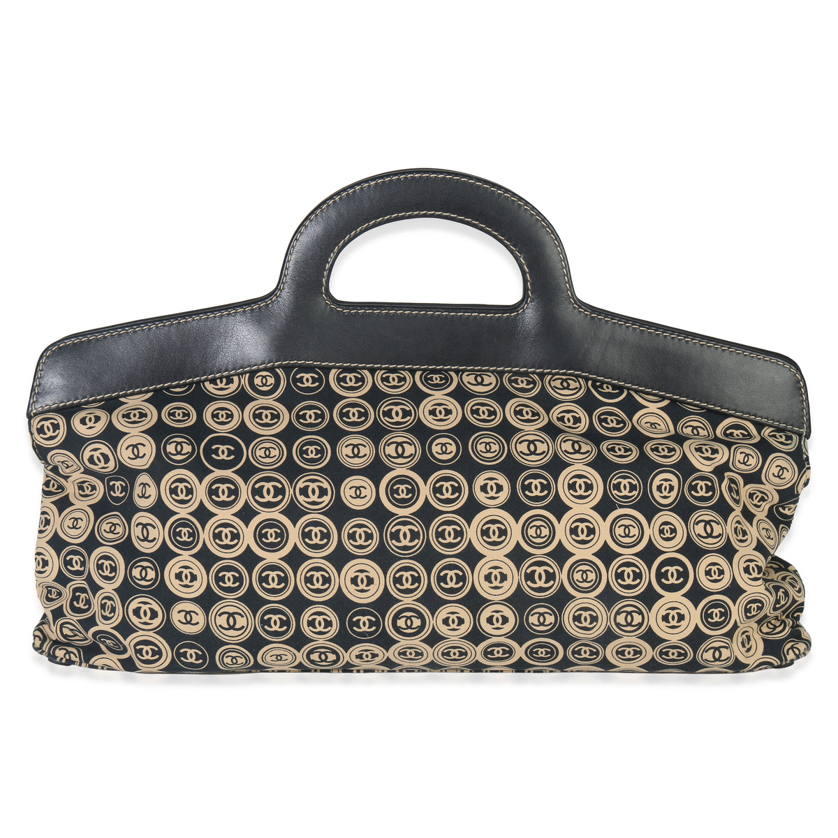 Chanel Beige Black Jersey Coco Mark Allover Handle Bag Handbag fv