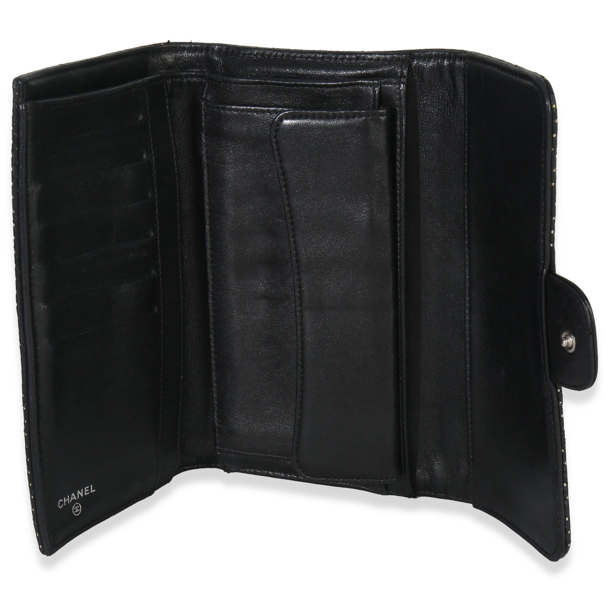 Chanel Black Quilted Perforated Lambskin Continental Wallet Handbag ad1