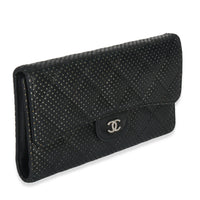 Chanel Black Quilted Perforated Lambskin Continental Wallet Handbag bv