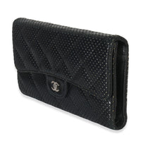 Chanel Black Quilted Perforated Lambskin Continental Wallet Handbag pv