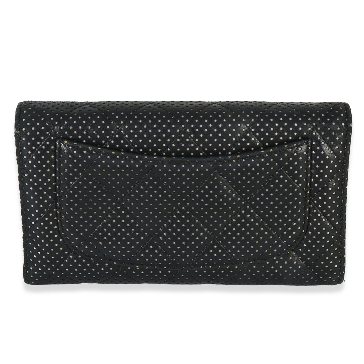 Chanel Black Quilted Perforated Lambskin Continental Wallet Handbag stamp