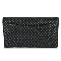Chanel Black Quilted Perforated Lambskin Continental Wallet Handbag stamp