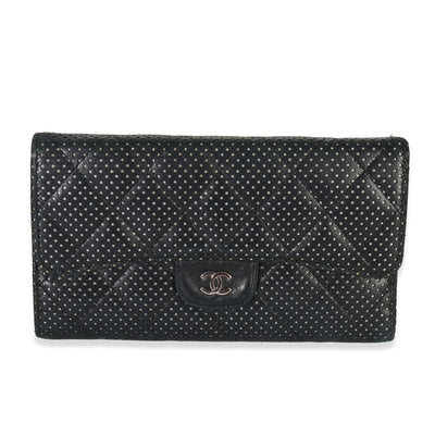 Black Quilted Perforated Lambskin Continental Wallet