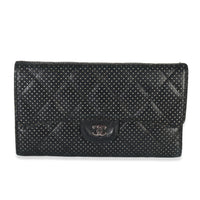 Black Quilted Perforated Lambskin Continental Wallet