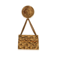 Chanel Gold Plated  Vintage Matelasse Bag Brooch fv