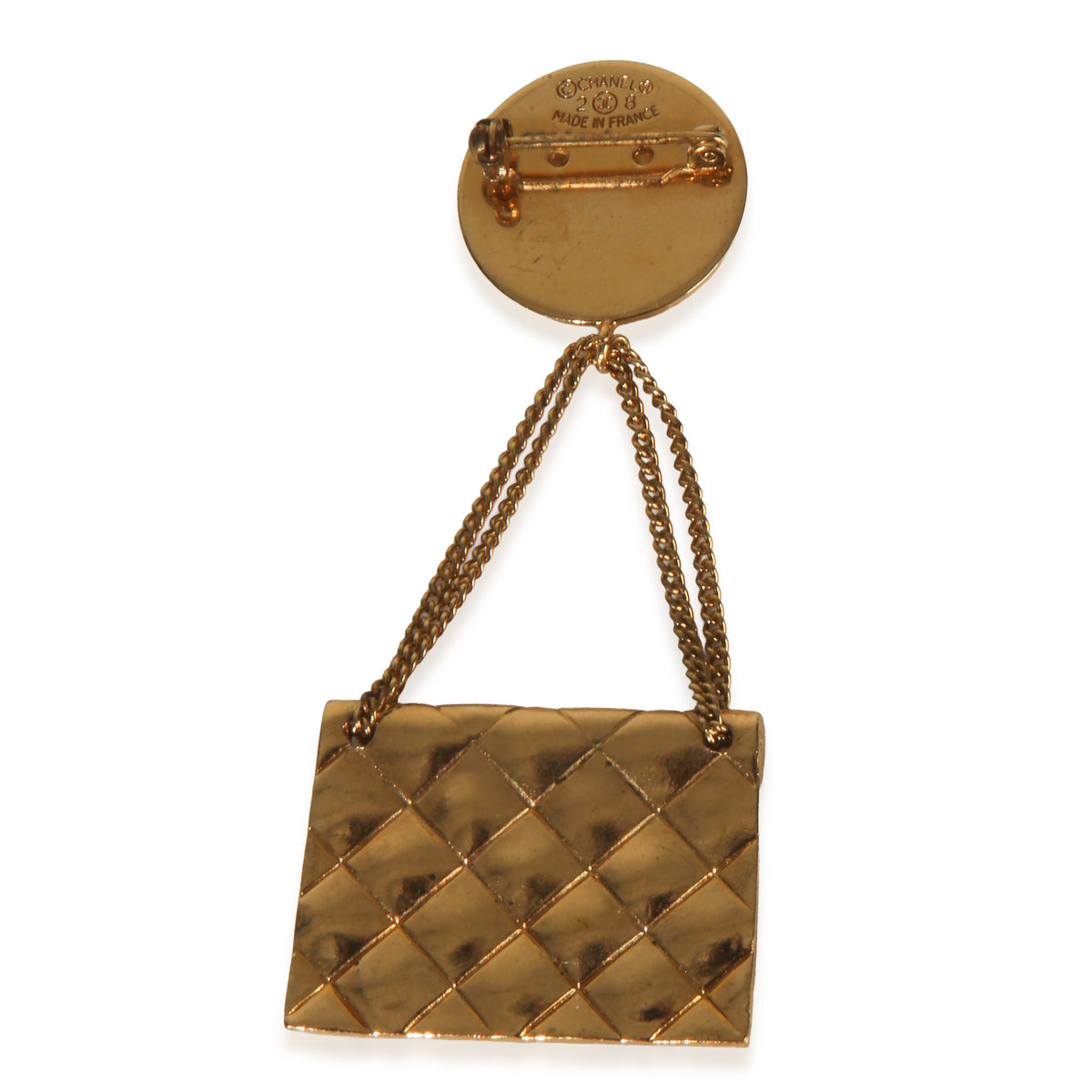 Chanel Gold Plated  Vintage Matelasse Bag Brooch pv