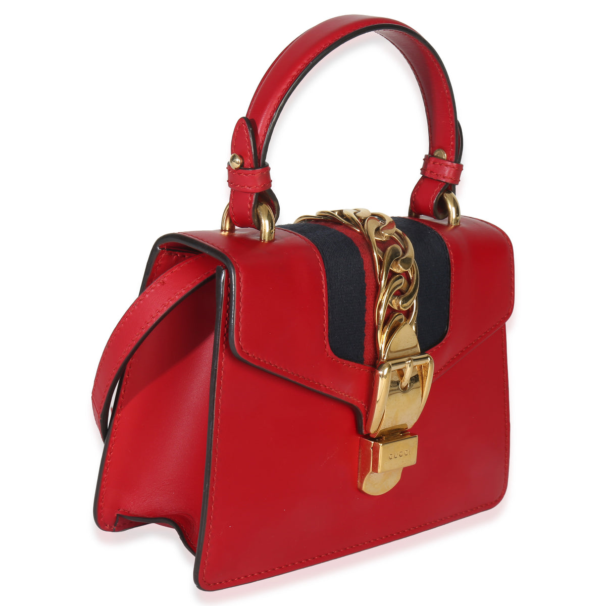 Gucci Red Calfskin Mini Sylvie Top Handle Handbag pv
