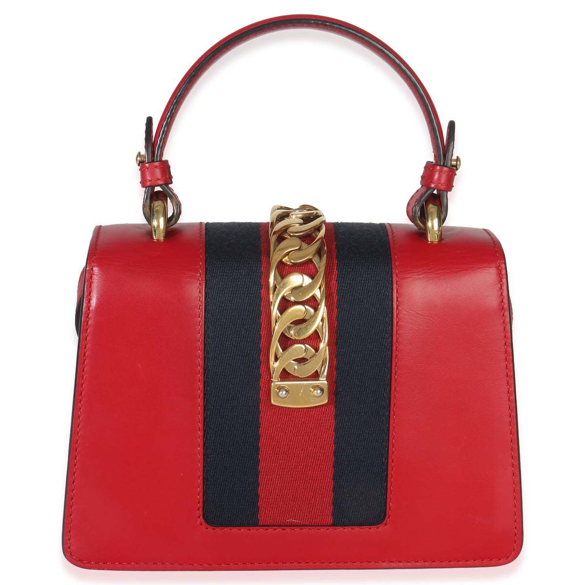 Gucci Red Calfskin Mini Sylvie Top Handle Handbag stamp