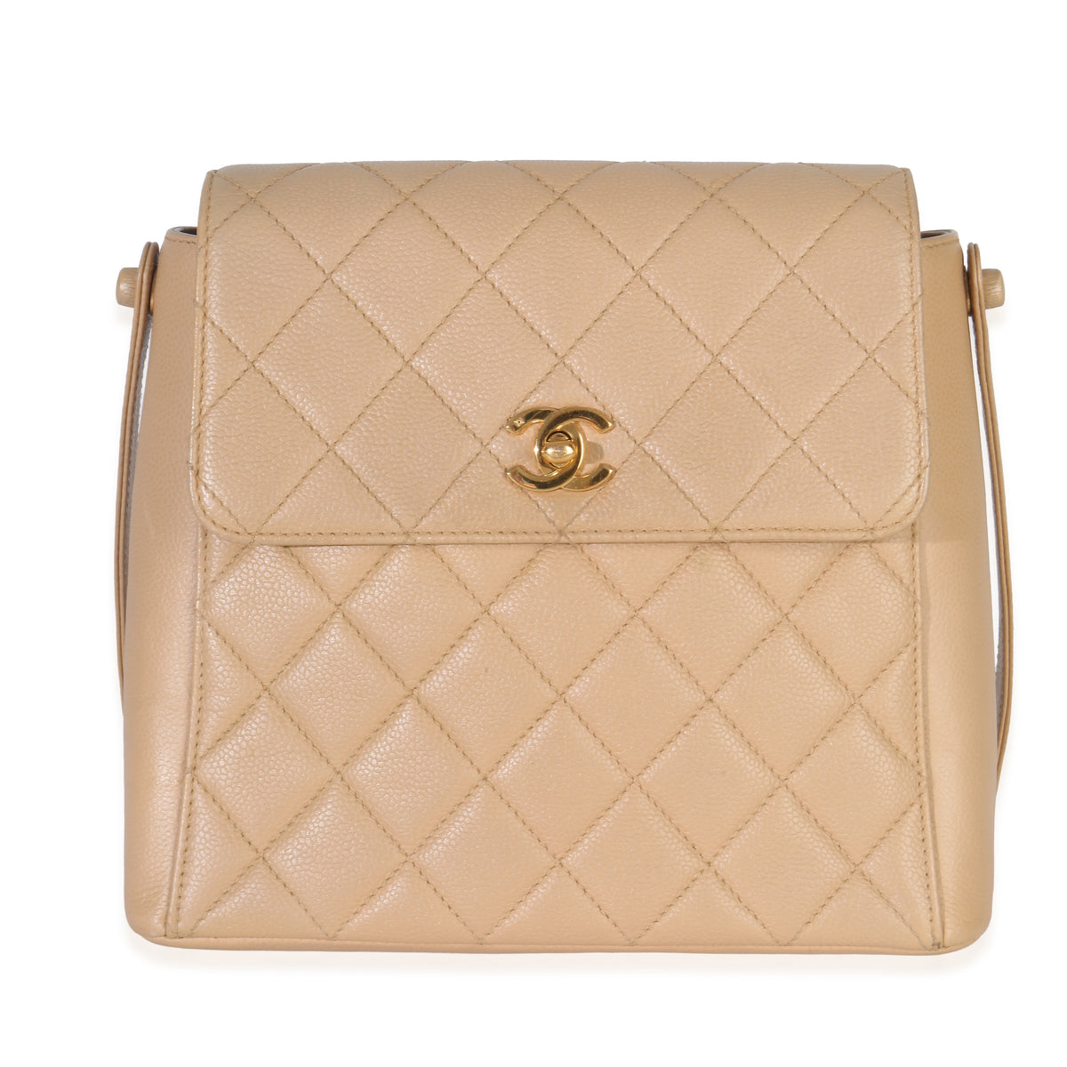 Chanel Vintage 24K Beige Quilted Caviar CC Shoulder Handbag Handbag fv