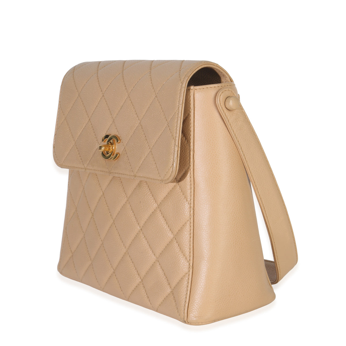 Chanel Vintage 24K Beige Quilted Caviar CC Shoulder Handbag Handbag sv