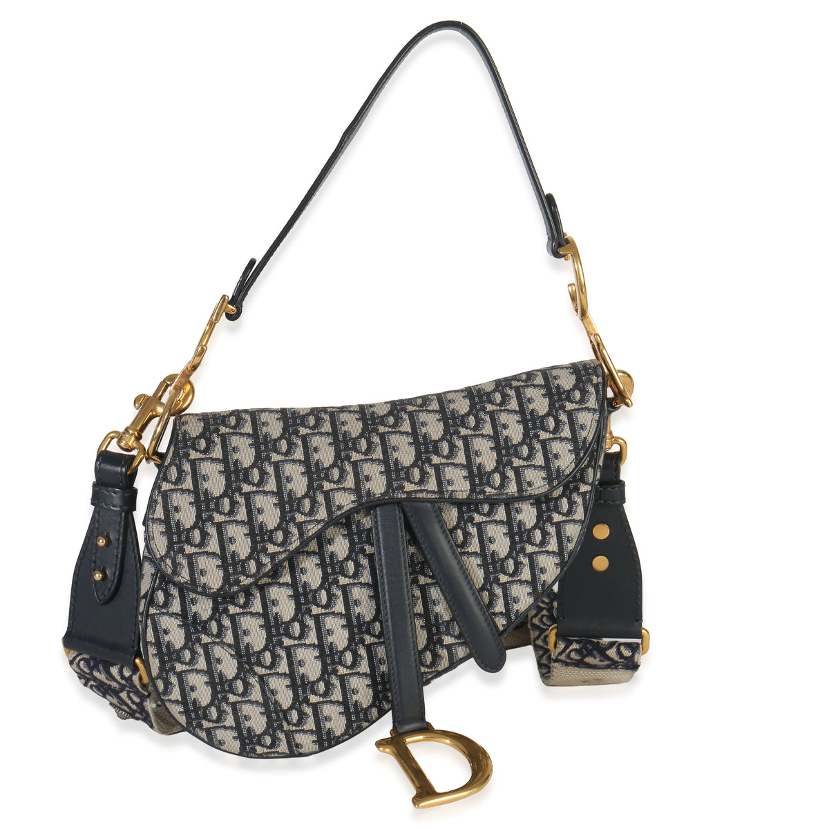 Blue Oblique Canvas Medium Saddle Bag