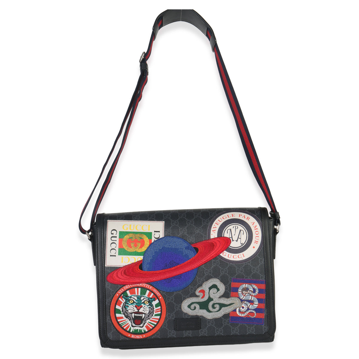 Gucci Black GG Supreme Canvas Night Courrier Flap Messenger Bag Handbag av