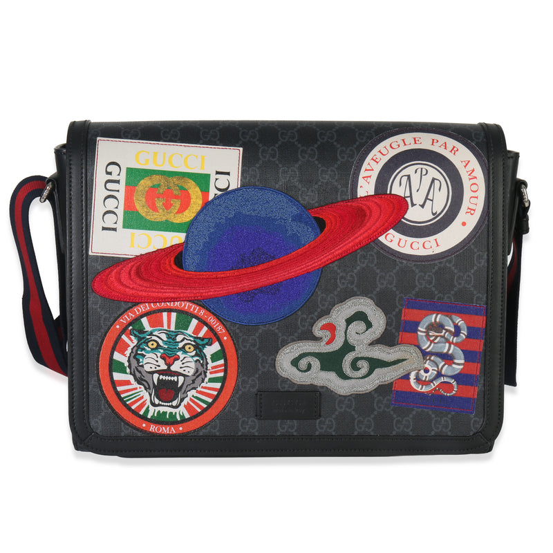 Black GG Supreme Canvas Night Courrier Flap Messenger Bag