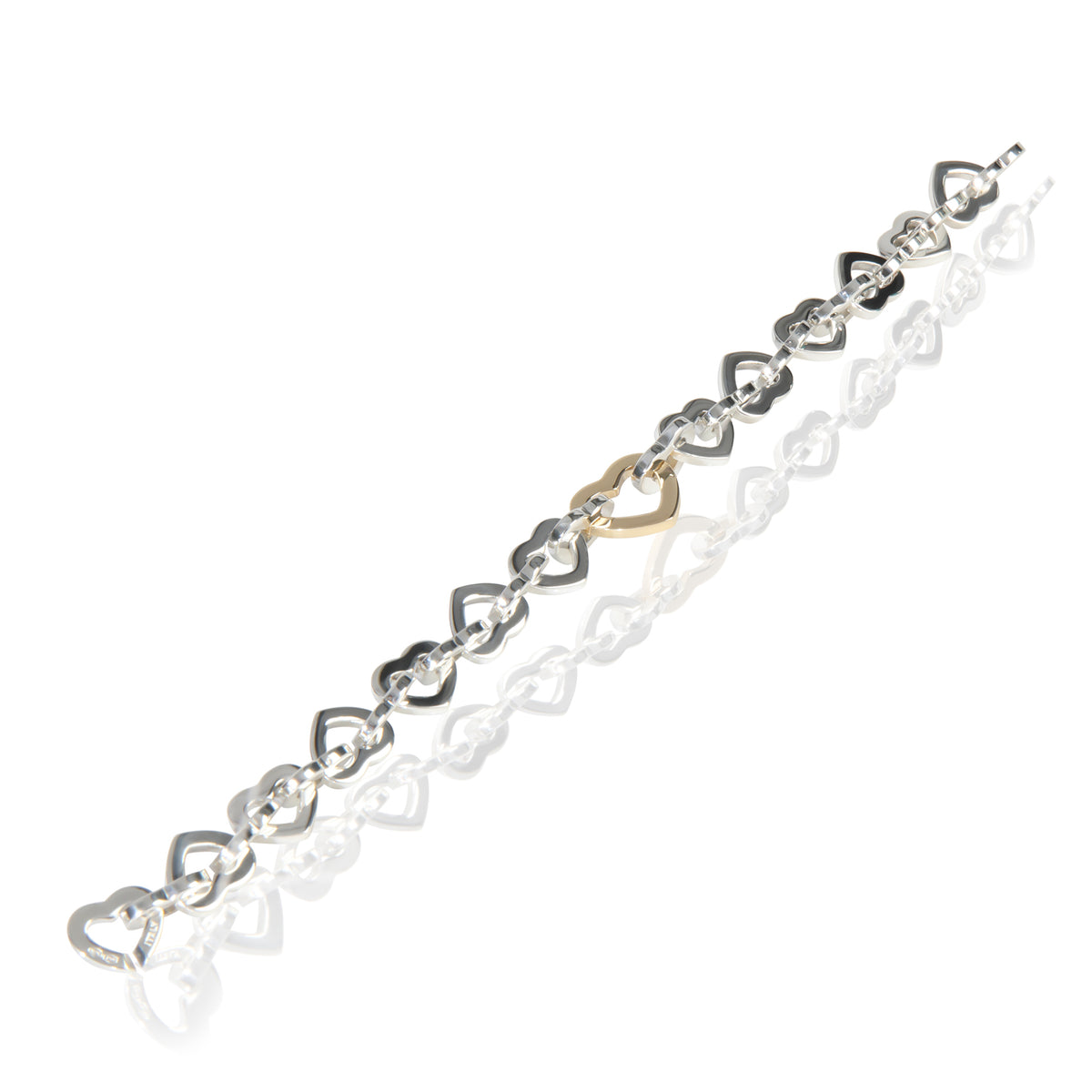 Yellow Gold & Sterling Silver  Heart Link Bracelet
