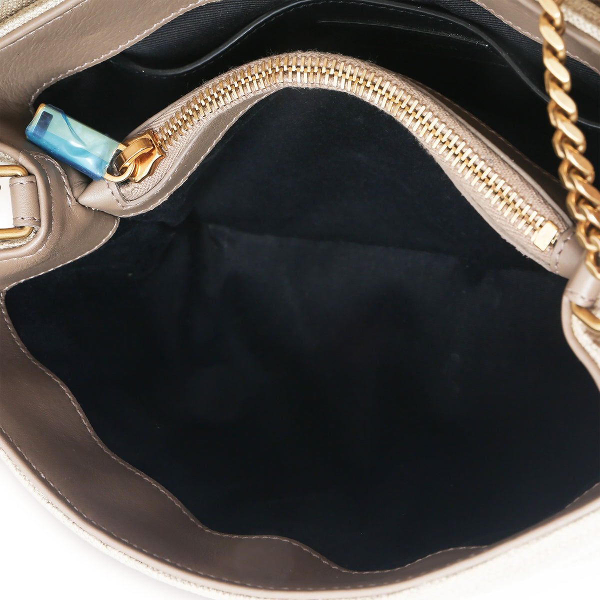 Beige Linen Chevron Small Loulou Chain Bag