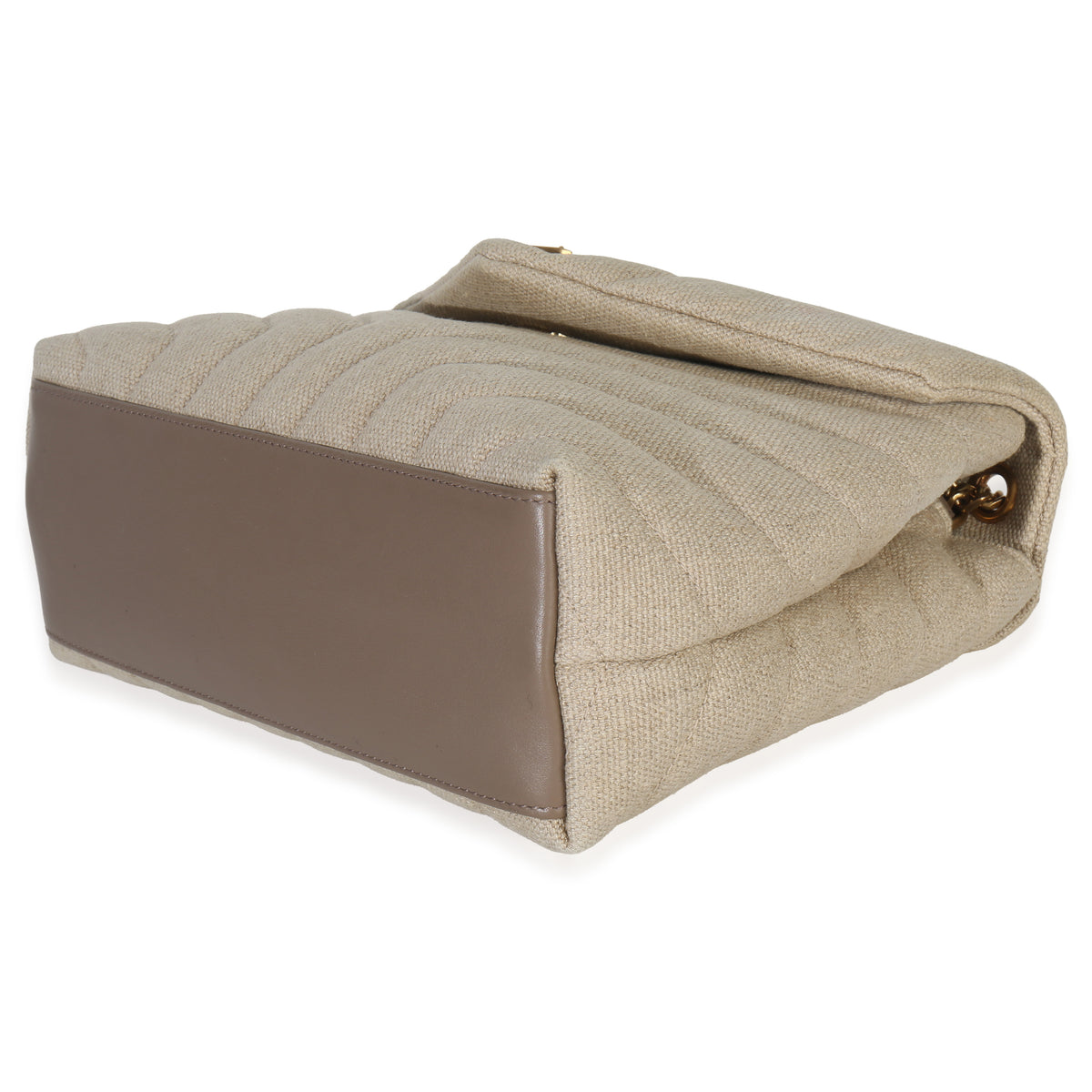 Beige Linen Chevron Small Loulou Chain Bag