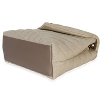 Beige Linen Chevron Small Loulou Chain Bag
