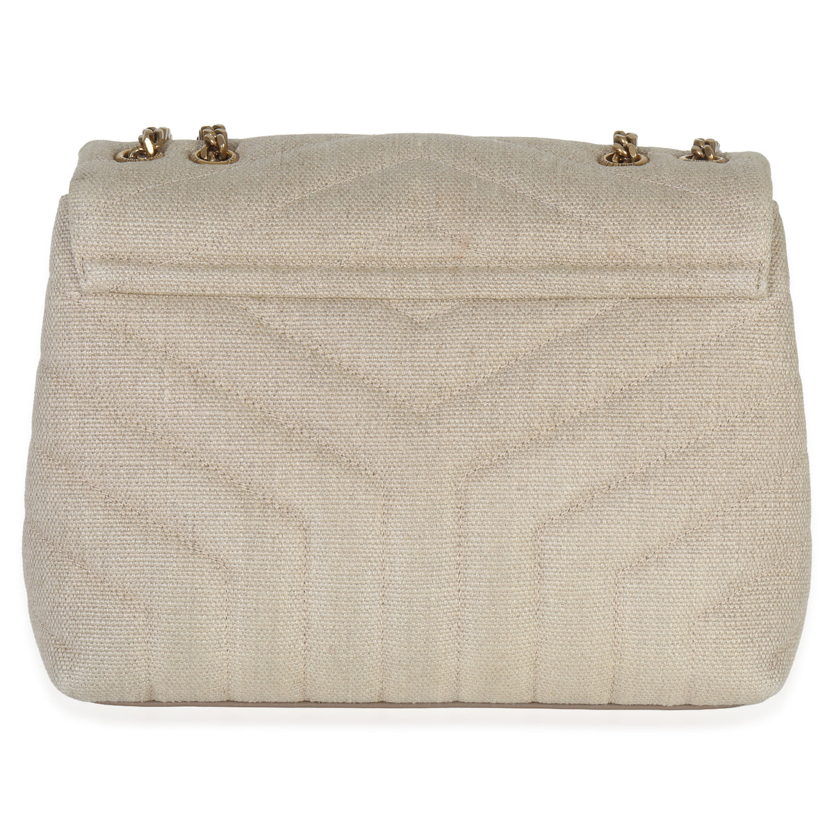 Beige Linen Chevron Small Loulou Chain Bag