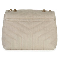 Beige Linen Chevron Small Loulou Chain Bag