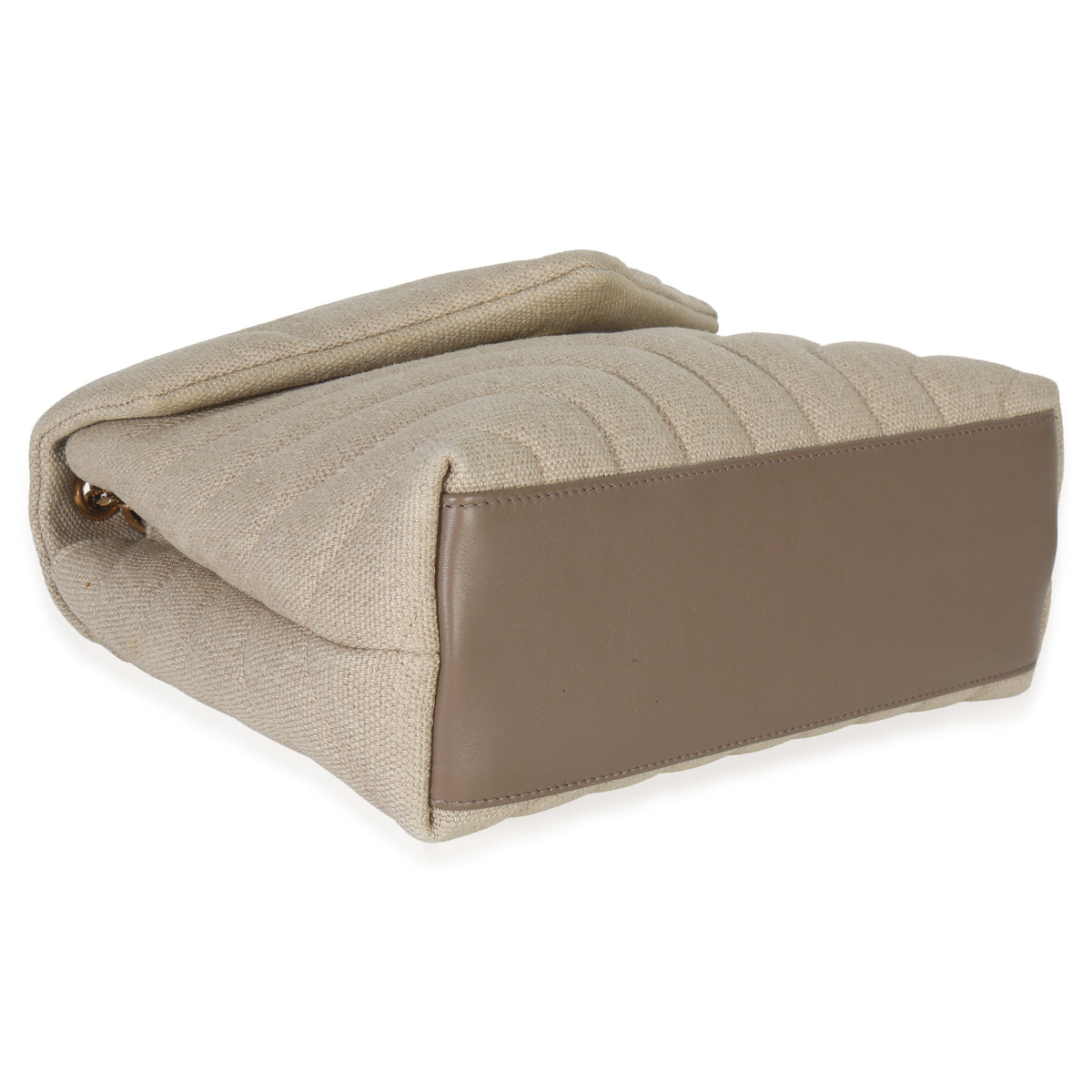 Beige Linen Chevron Small Loulou Chain Bag