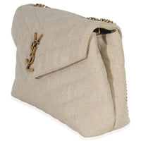 Beige Linen Chevron Small Loulou Chain Bag
