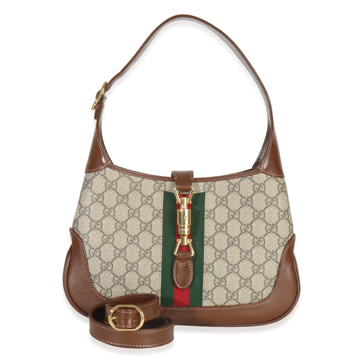 Gucci Beige GG Supreme Azalea Calfskin Web Small Jackie 1961 Hobo Handbag id