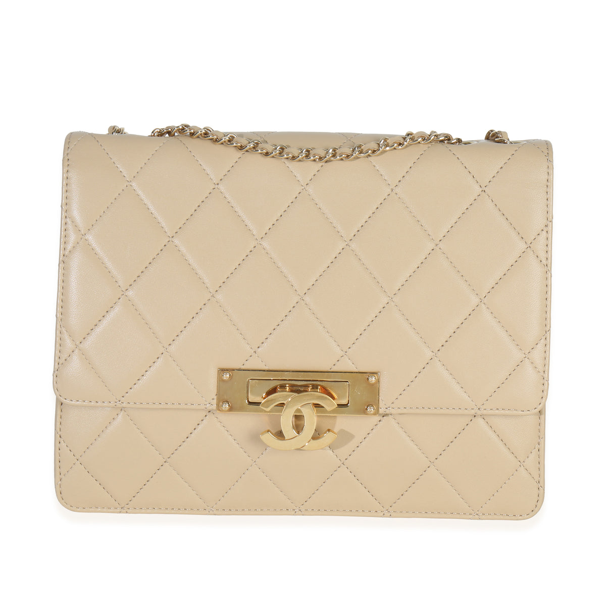 Beige Quilted Lambskin Medium Golden Class Flap Bag