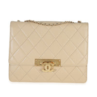 Beige Quilted Lambskin Medium Golden Class Flap Bag