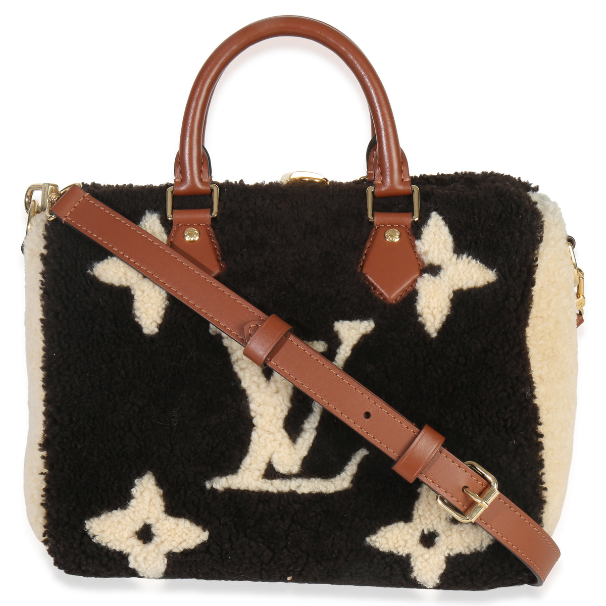 Louis Vuitton Black Monogram Teddy Fleece Speedy Bandouliere 25 Handbag bv