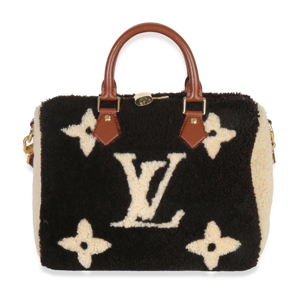 Louis Vuitton Black Monogram Teddy Fleece Speedy Bandouliere 25 Handbag fv