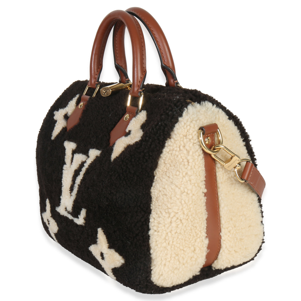 Louis Vuitton Black Monogram Teddy Fleece Speedy Bandouliere 25 Handbag pv